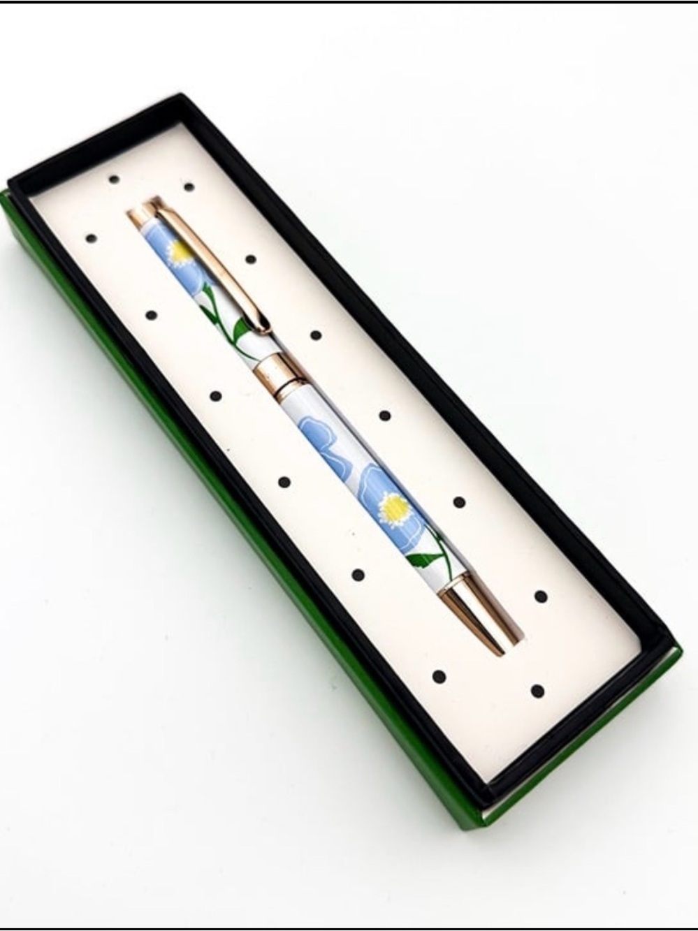 Kate Spade Floral Blue & White Ballpoint Pen with Gold Accents